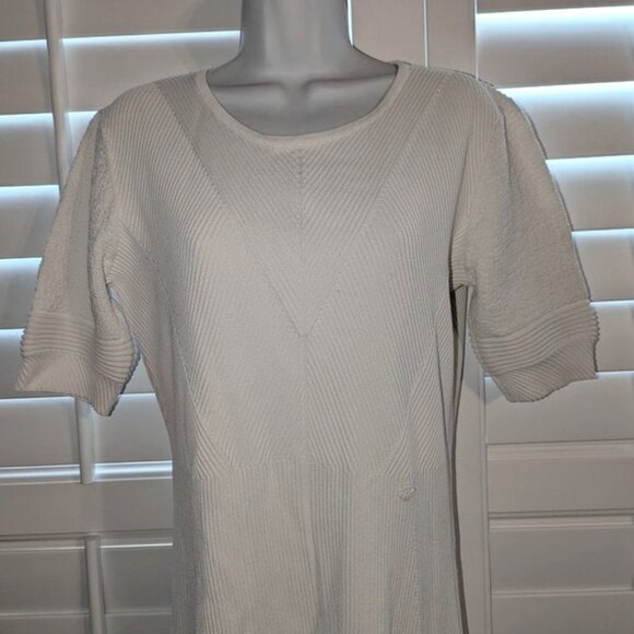 Slate & Willow Ivory Knit Ribbed Midi Knee Length Hourglass Flare Sweater Dress - Picture 6 of 11